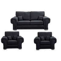 Verona high back black fabric 3+1+1 sofa set, front facing on a white background