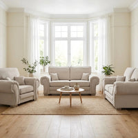Verona High Back Cream Fabric 2+1+1 Seater Sofa Set - Furniture Instore
