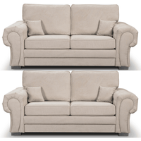 Verona high back cream fabric 3+3 sofa set, front facing on a clean white background