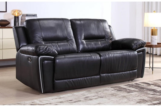 Henry Black Leather Electric Recliner 3 Seater Sofa - view 2 - Furniture Instore