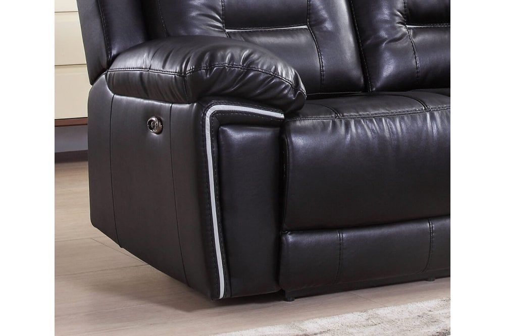 Henry Black Leather Electric Recliner 3 Seater Sofa - view 3 - Furniture Instore