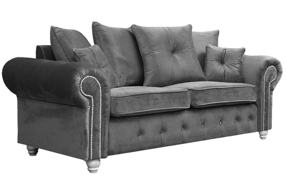 Olympia Grey Fabric Velvet 3 Seater Sofa - Furniture Instore