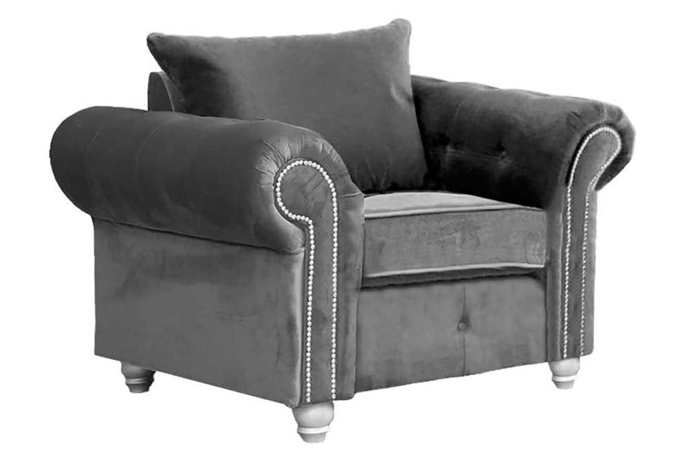 Olympia Grey Fabric Velvet Armchair - Furniture Instore