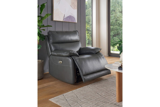 Turin Genuine Leather Grey Electric Power Recliner Armchair - Furniture Instore
