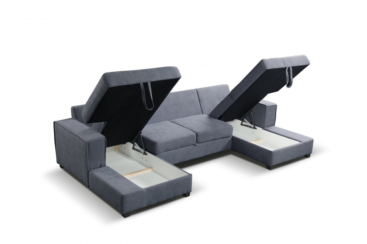 Brixton Grey Fabric U Shape Corner Bed With Storage - view 3 - Furniture Instore