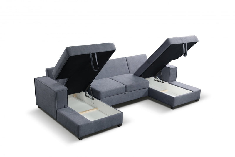 Brixton Grey Fabric U Shape Corner Bed With Storage - view 3 - Furniture Instore