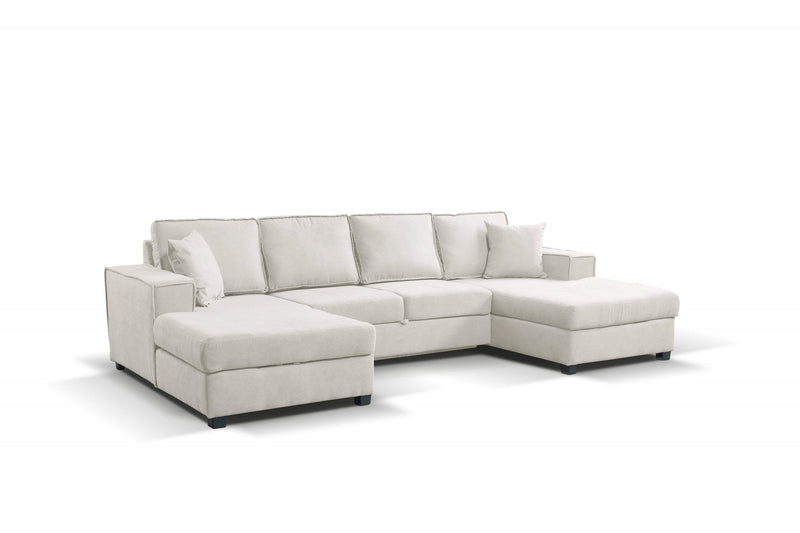 Brixton Cream Fabric U Shape Corner Bed With Storage - Furniture Instore