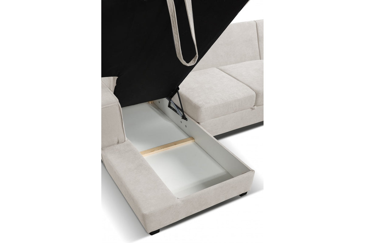 Brixton Cream Fabric U Shape Corner Bed With Storage - view 2 - Furniture Instore