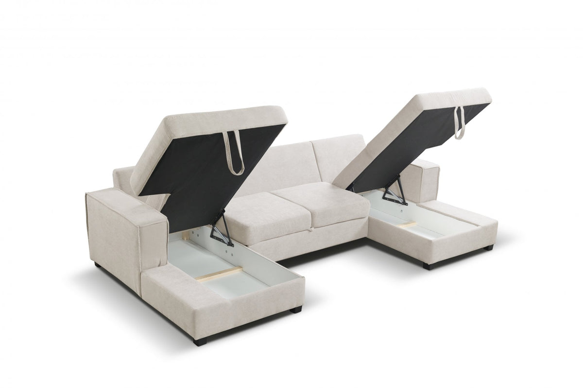 Brixton Cream Fabric U Shape Corner Bed With Storage - view 3 - Furniture Instore