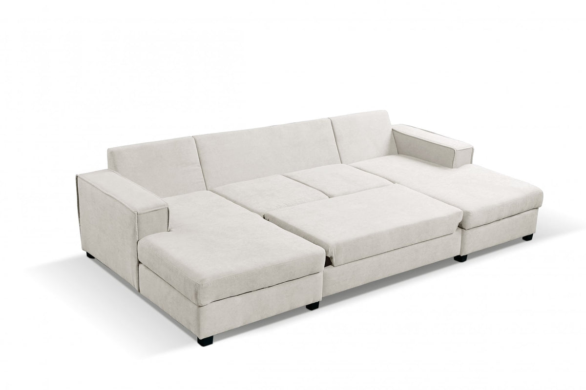Brixton Cream Fabric U Shape Corner Bed With Storage - view 4 - Furniture Instore