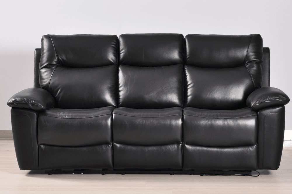 Amarien Genuine Leather Black Electric Power Recliner 3 Seater - Furniture Instore