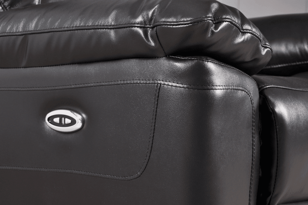 Amarien Genuine Leather Black Electric Power Recliner 3 Seater - Furniture Instore
