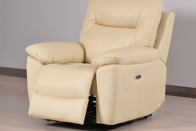 Amarien Genuine Leather Cream Electric Power Recliner Armchair - Furniture Instore