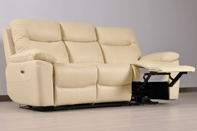 Amarien Genuine Leather Cream Electric Power Recliner 3 Seater - Furniture Instore