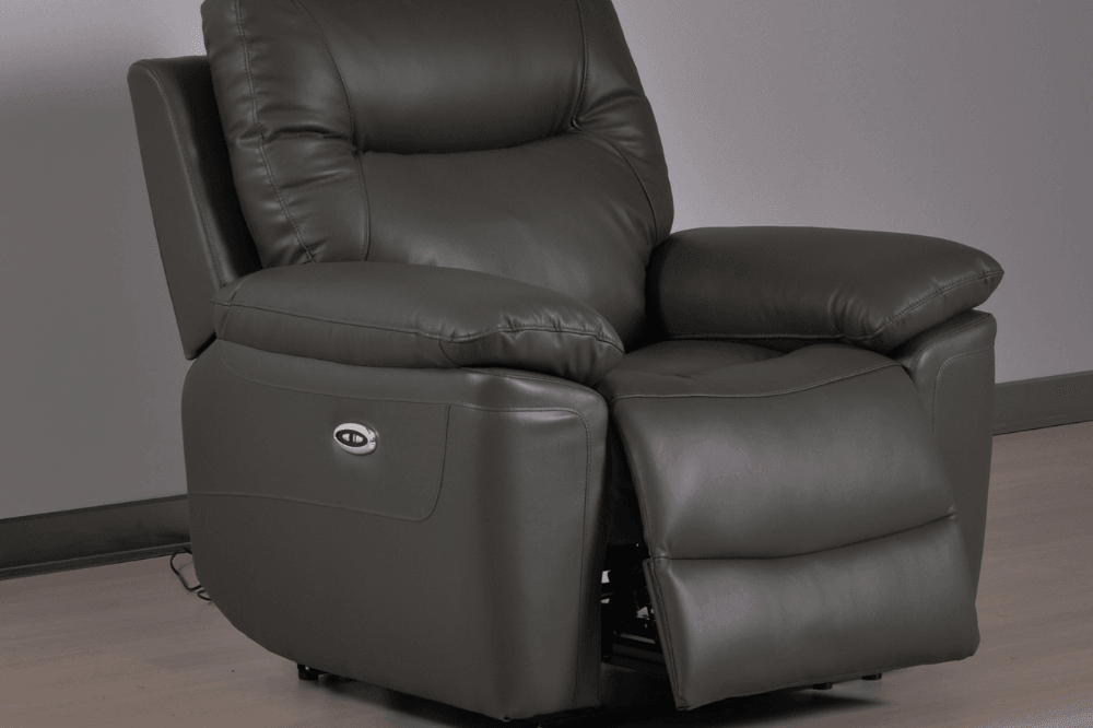 Amarien Genuine Leather Grey Electric Power Recliner Armchair - Furniture Instore