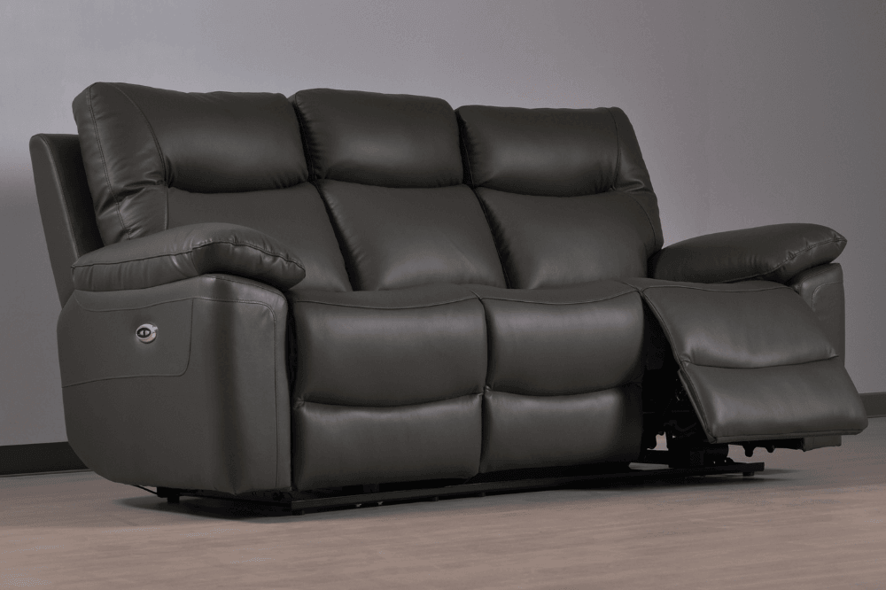 Amarien Genuine Leather Grey Electric Power Recliner 3 Seater - Furniture Instore