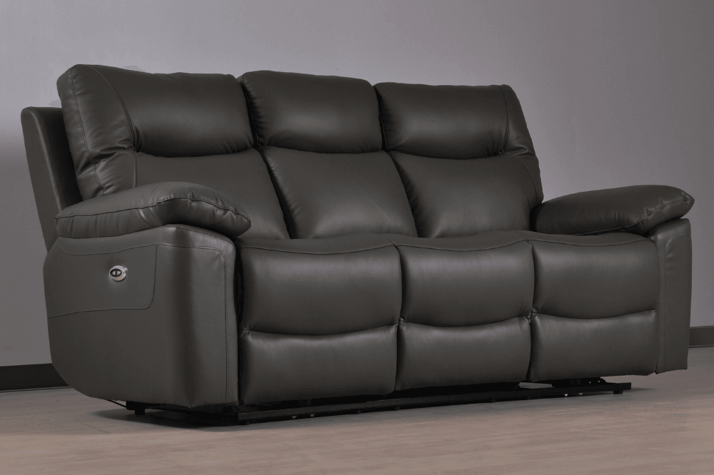 Amarien Genuine Leather Grey Electric Power Recliner 3 Seater - Furniture Instore