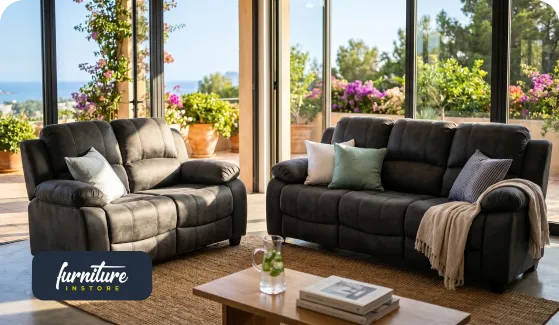 2 Seater vs 3 Seater Charcoal Fabric Sofa | Valerie | FIS
