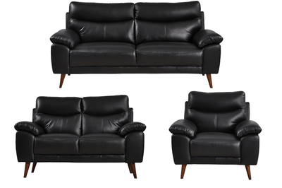 Vantage Genuine Leather Black 3+2+1 Seater Sofa Set