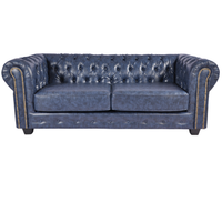 Chesterfield Blue Leather Antique 3 Seater Sofa