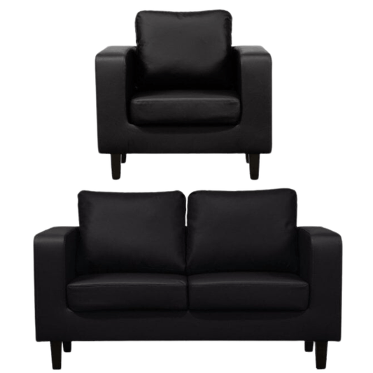Box Black Leather 2+1 Seater Sofa Set - view 2 - Furniture Instore