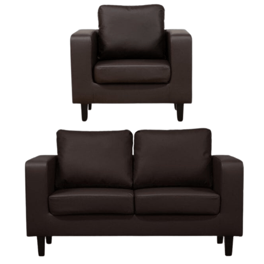 Box Brown Leather 2+1 Seater Sofa Set - view 2 - Furniture Instore