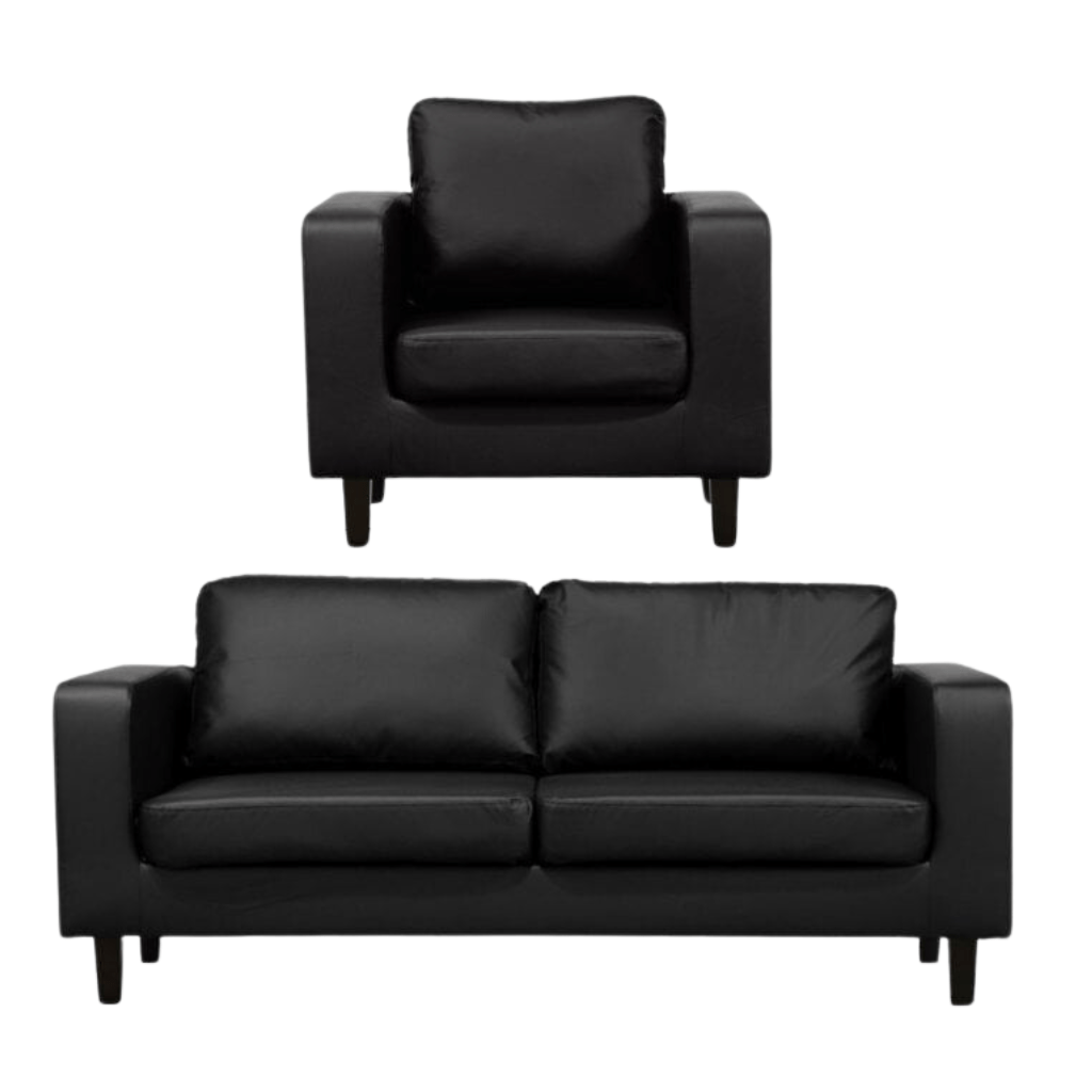 Box Black Leather 3+1 Seater Sofa Set - view 2 - Furniture Instore