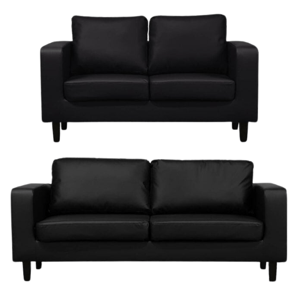 Box Black Leather 3+2 Seater Sofa Set - view 2 - Furniture Instore