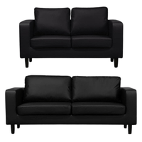 Box Black Leather 3+2 Seater Sofa Set