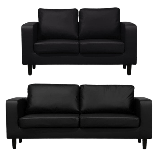 Box Black Leather 3+2 Seater Sofa Set - view 2 - Furniture Instore