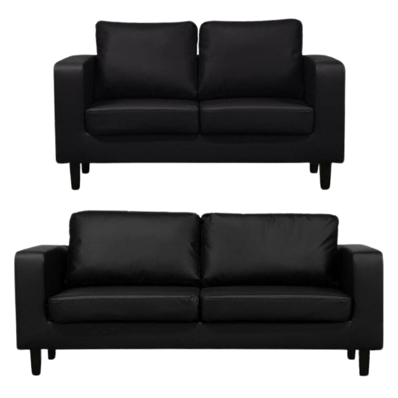 Box Black Leather 3+2 Seater Sofa Set - view 2 - Furniture Instore
