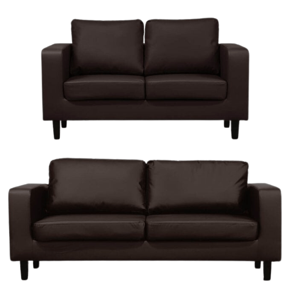 Box Brown Leather 3+2 Seater Sofa Set - view 2 - Furniture Instore