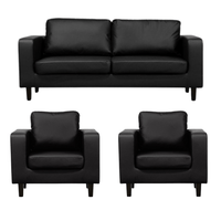 Box Black Leather 3+1+1 Seater Sofa Set