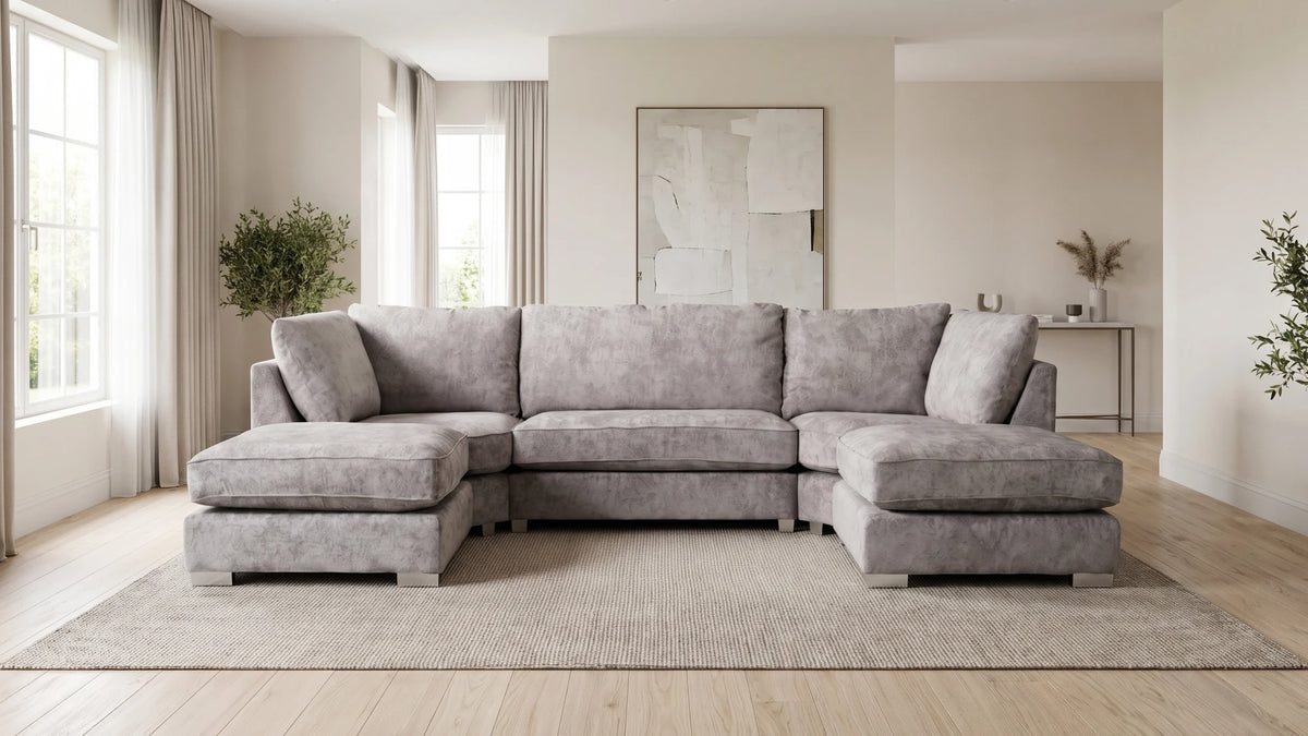 Bishop Silver Alaska Fabric U Shape High Back Corner Sofa