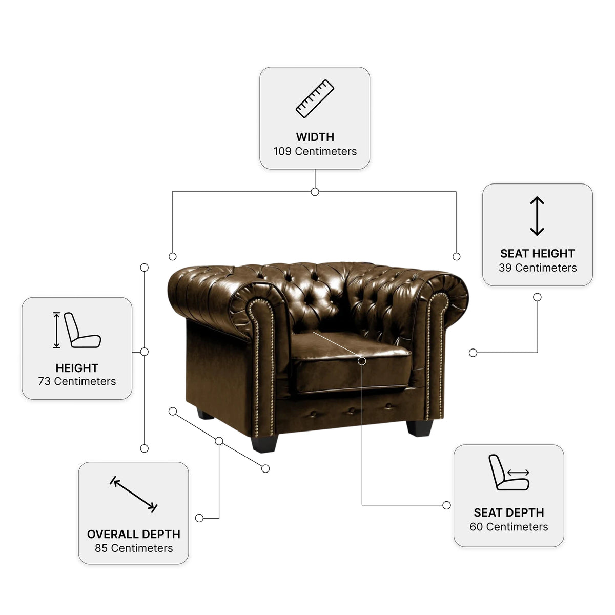 Chesterfield Brown Measurement