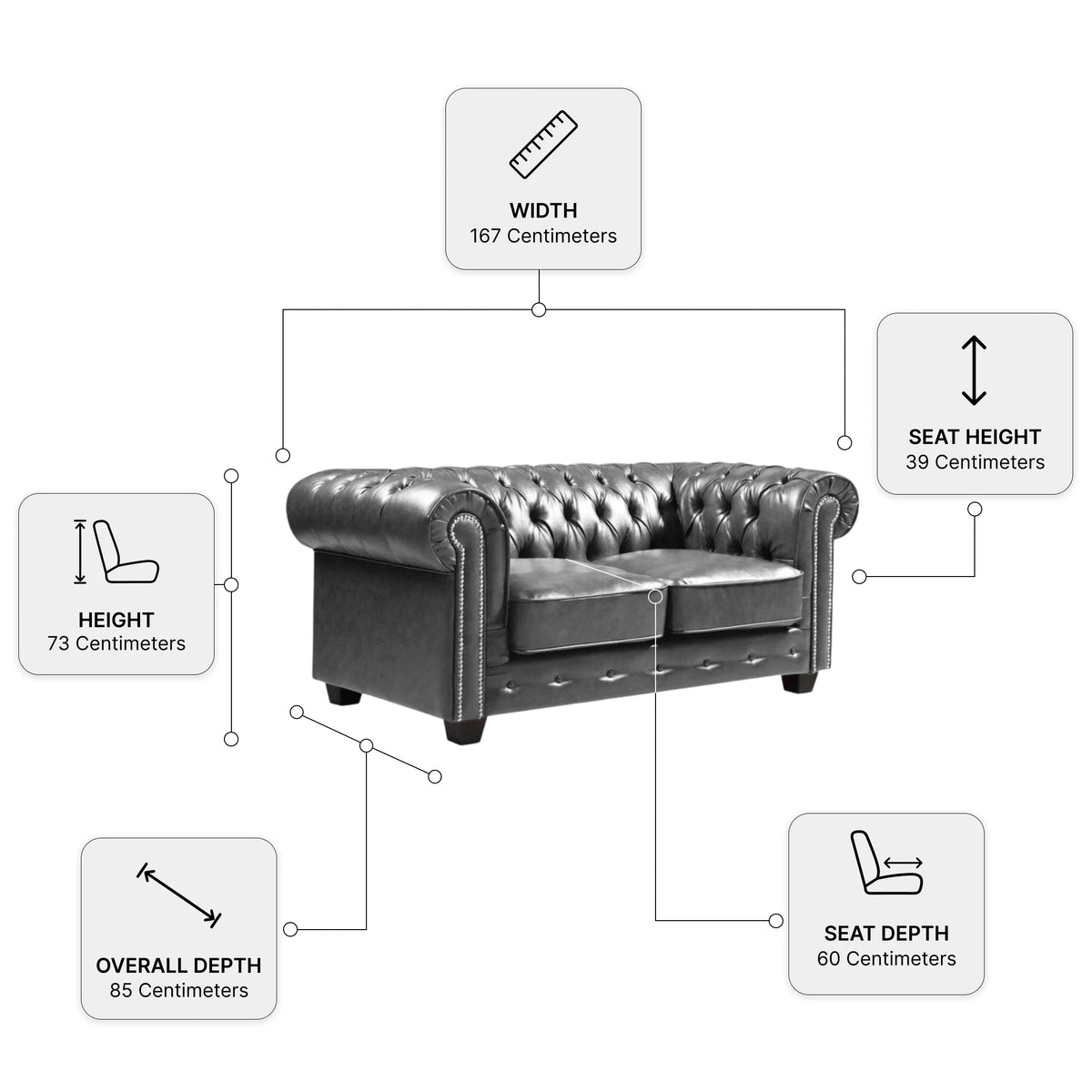 Chesterfield Grey Measurement