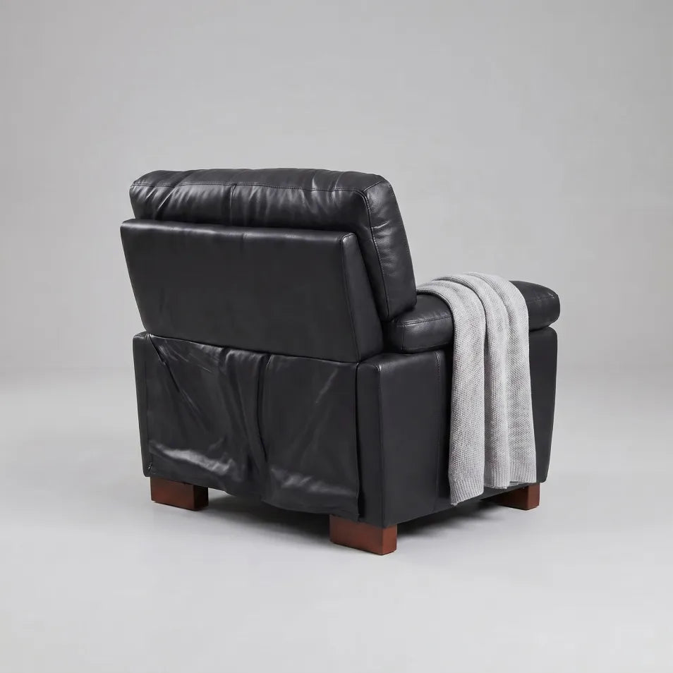 Dalmore Genuine Leather Black 3+1 Seater Sofa Set