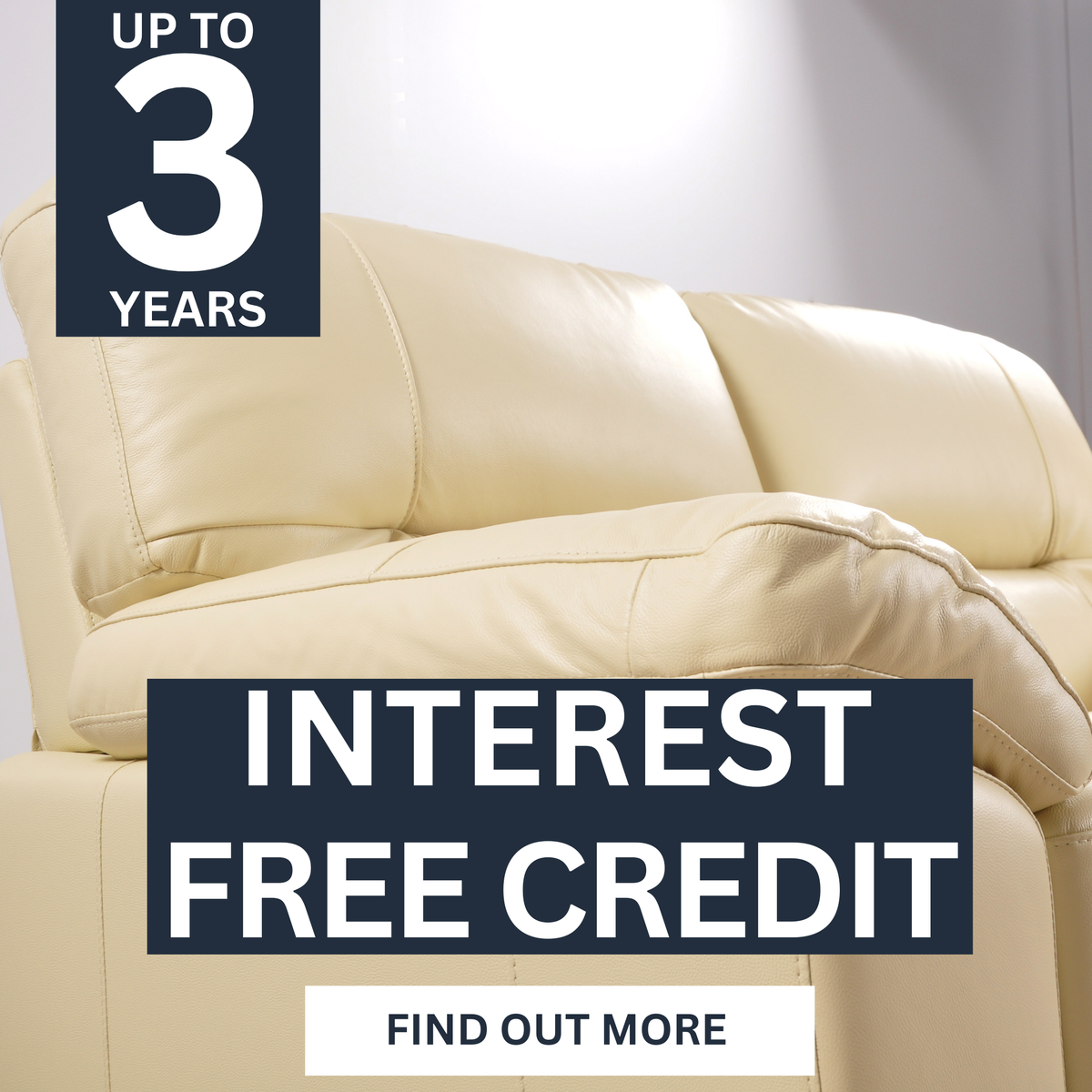 Beige recliner chair with text about interest-free credit offer.