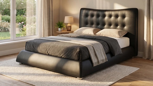 Horace Black Leather Double Bed