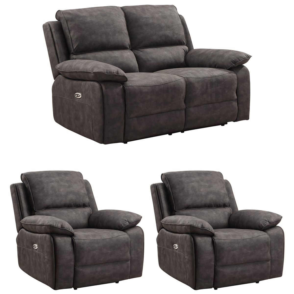 Maple Grey Suede Fabric Electric Recliner 2+1+1 Seater Sofa - Furniture Instore