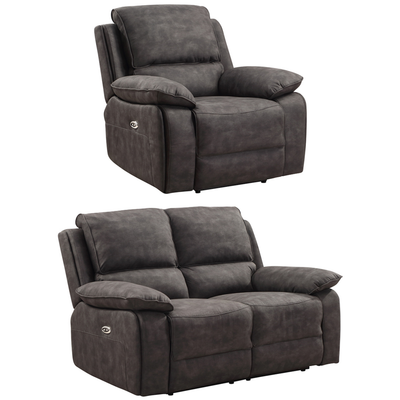 Maple Grey Suede Electric Recliner 2+1 Sofa Set
