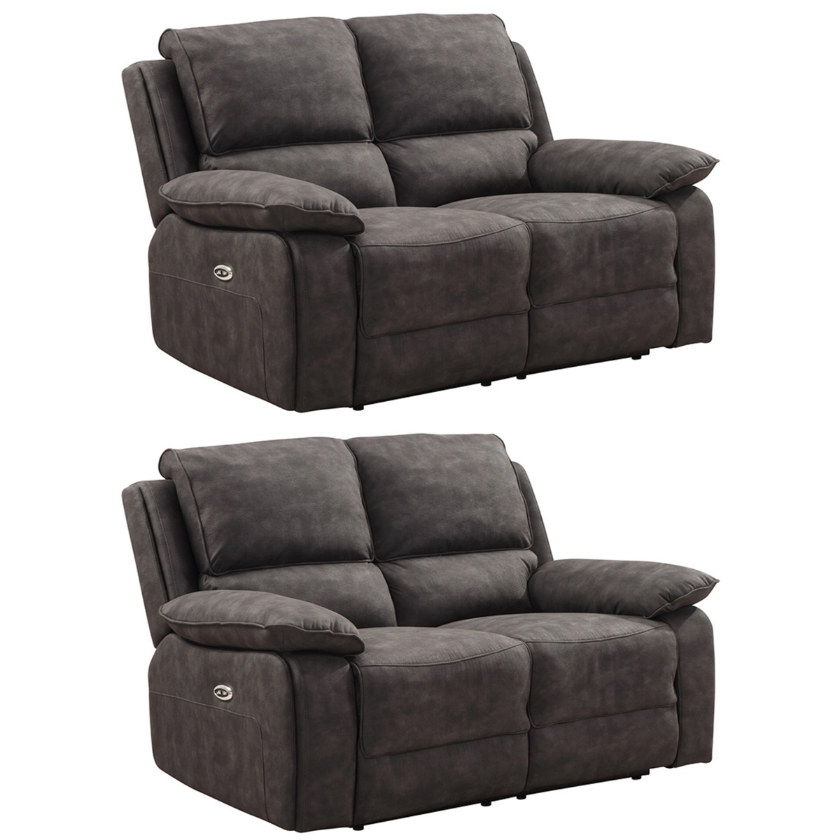 Maple Grey Suede Fabric Electric Recliner 2+2 Seater Sofa - Furniture Instore