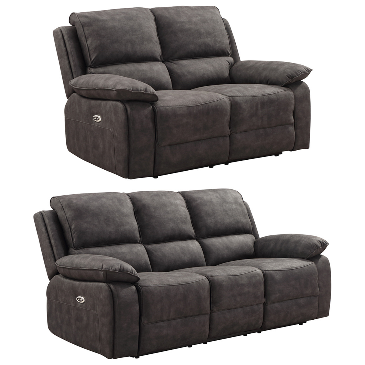 Maple Grey Suede Fabric Electric Recliner 3+2 Seater Sofa - Furniture Instore