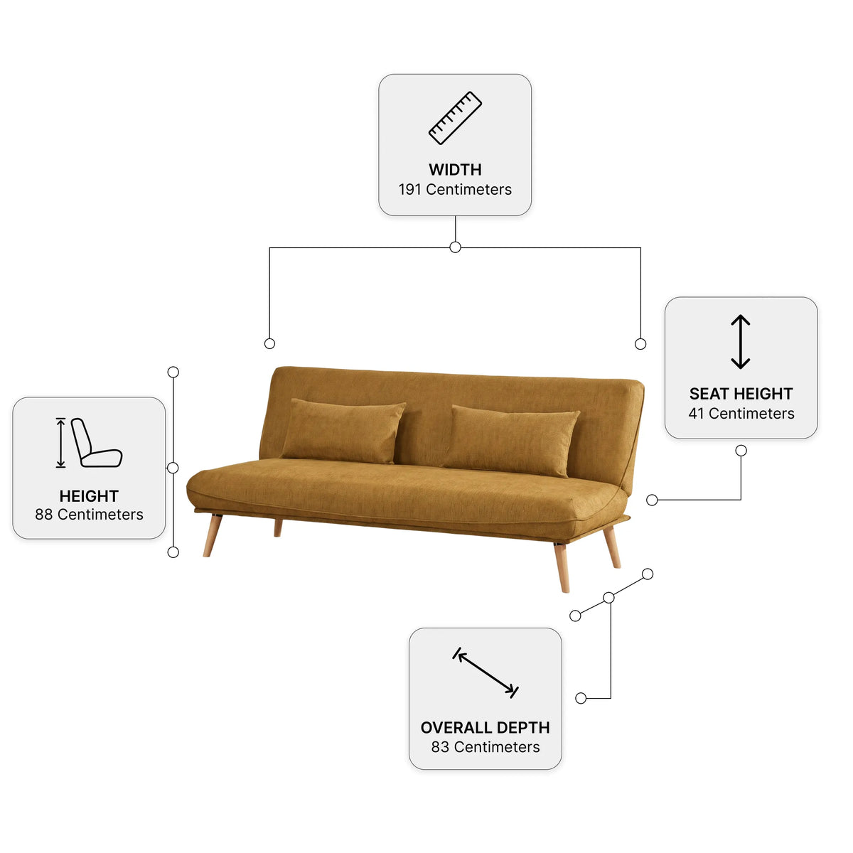 Alva Pumpkin Sofa Bed — dimensions