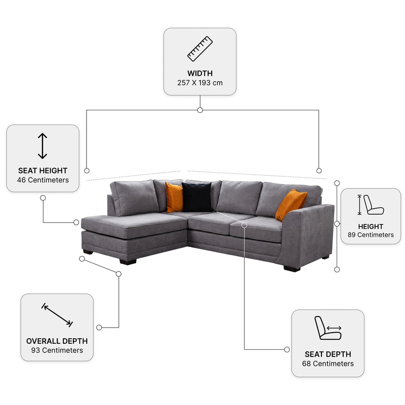 Orka Sofa Grey Fabric Left Hand Corner Sofa 