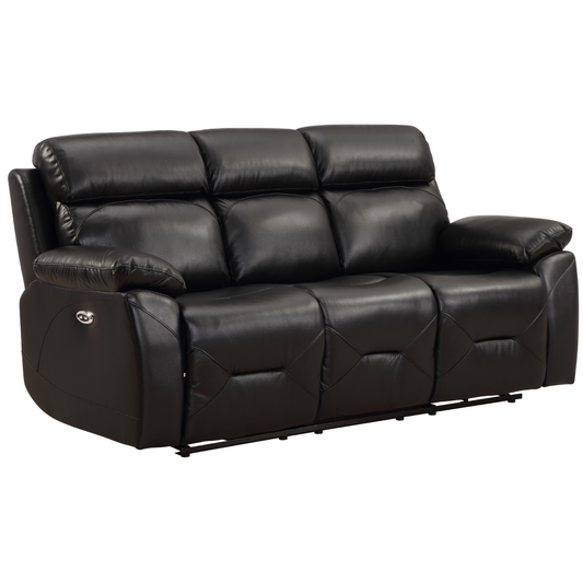 Renato Genuine Leather Black Electric Power Recliner 3 Seater - Furniture Instore