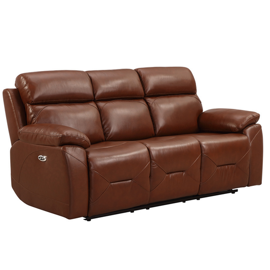 Renato Genuine Leather Tan Electric Power Recliner 3 Seater - Furniture Instore