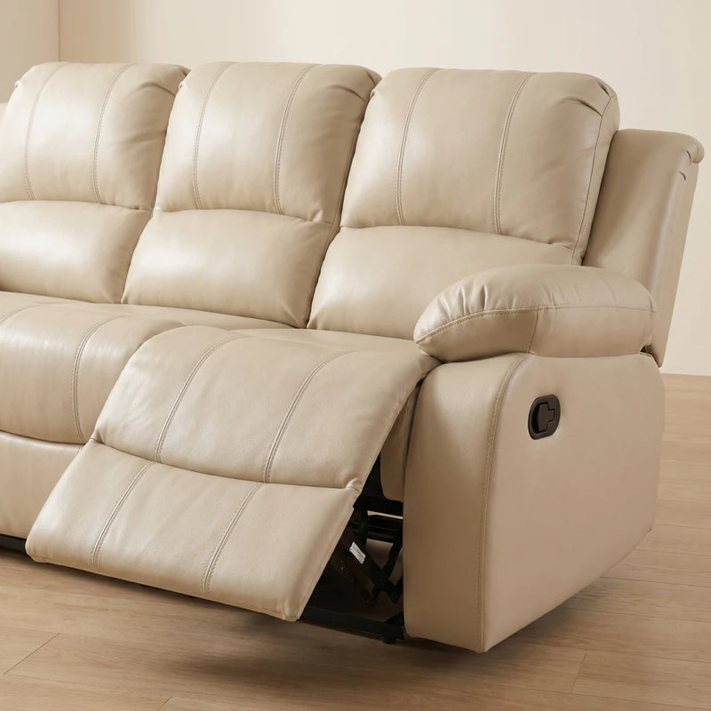 Valencia Cream Leather Manual Recliner 3+1+1 Seater Sofa Set