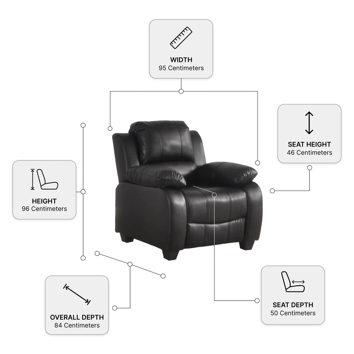 Valerie Black Leather Armchair — Dimension diagram