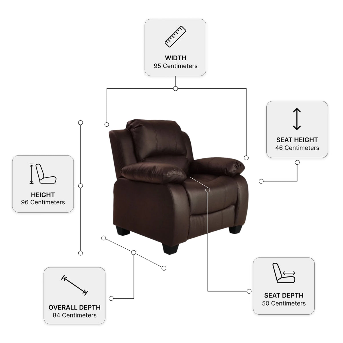 Valerie Brown Leather Armchair — Dimension diagram